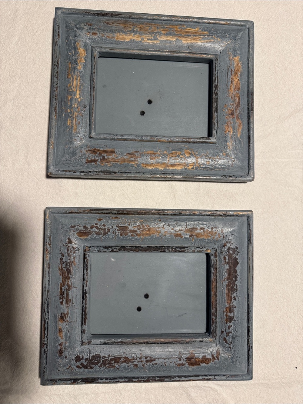 Distressed Blue-Painted Wood Picture Frames - Set of 2